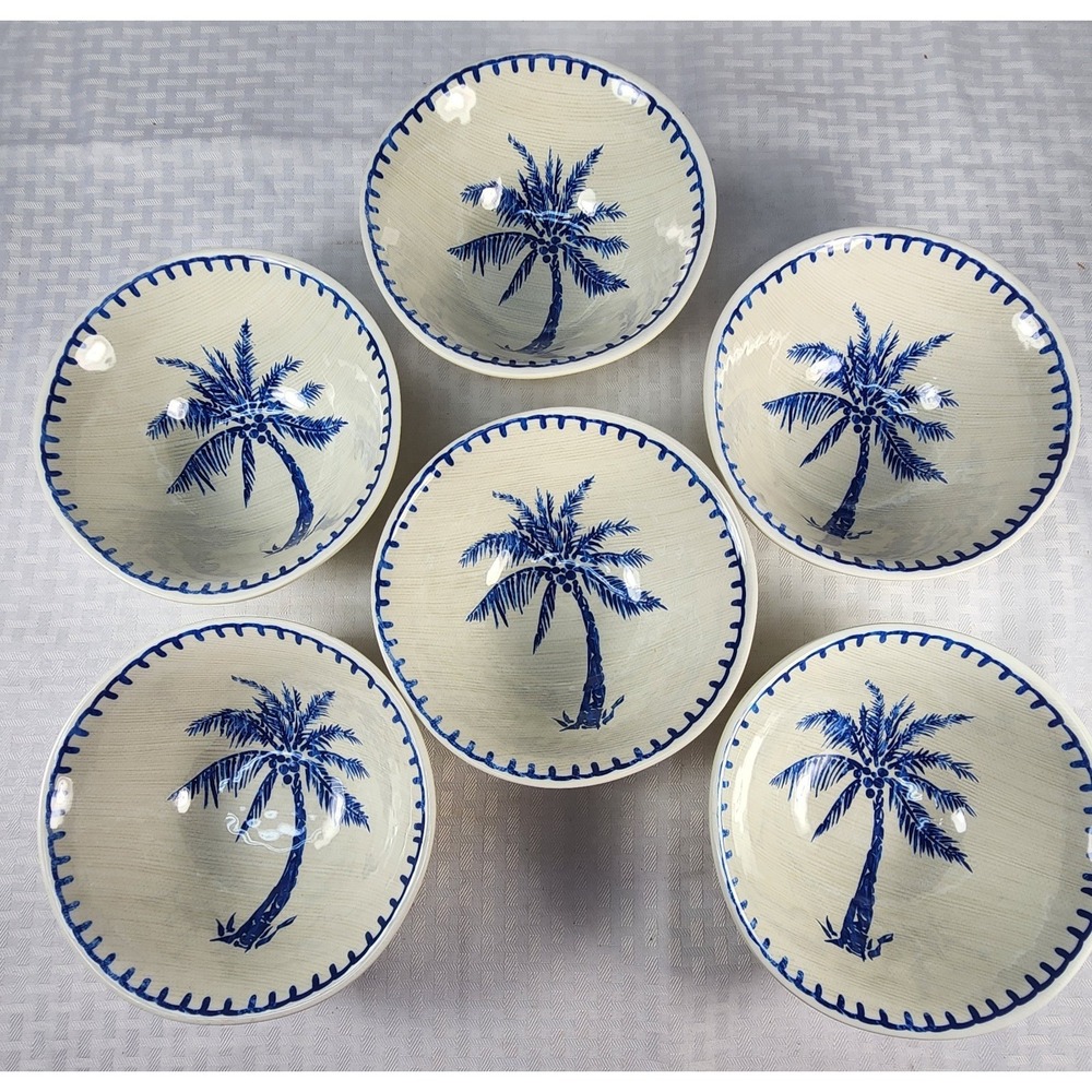 Member's Mark Cobalt Blue & White Palm Trees Deep Bowls Set Of 6 Melamine